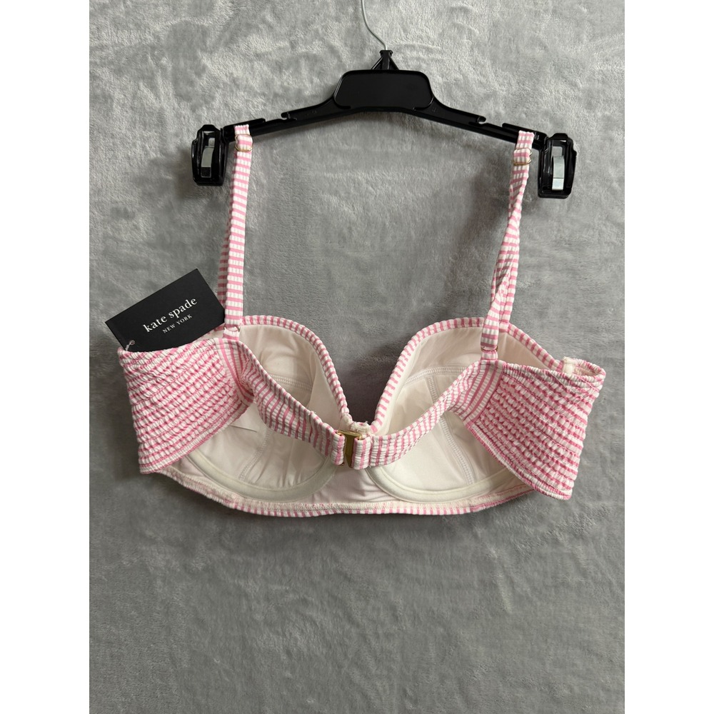 Kate Spade Pink White Seersucker Stripe Underwire Balconette Bikini Top Sz XL - Picture 8 of 9
